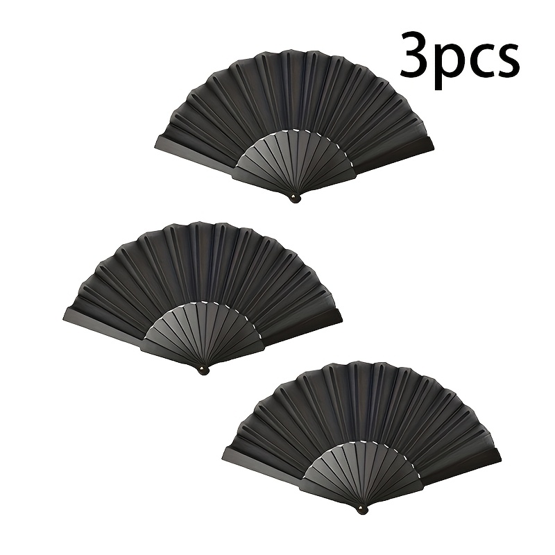E-shop 3er-Set Festival Tanzender Kühlender Faltbarer Handventilator Schwarz 23 cm Länge