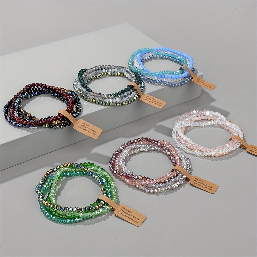 

4-piece Set Of Natural Stone Crystal Bracelets: Bohemian Style, Elegant Design, Suitable For Daily Wear And Parties, Made With Artificial Crystals