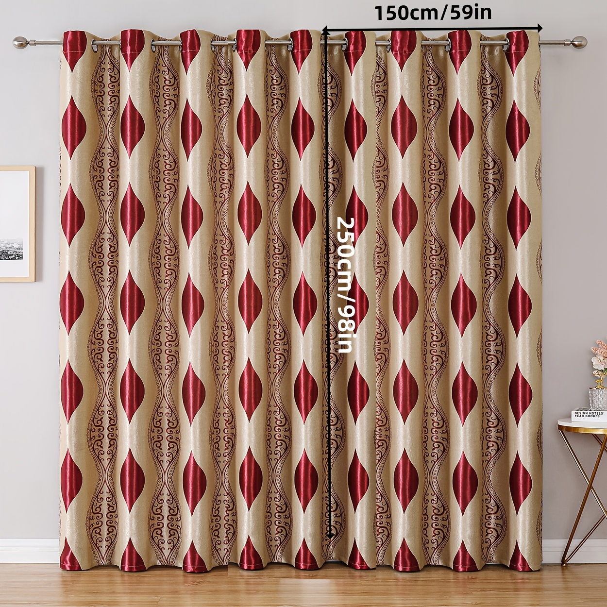 TEMU Lot de 2 rideaux pare-soleil rétro rouges en polyuréthane avec impression de huit pour chambre, salon, bureau, balcon, différentes tailles,