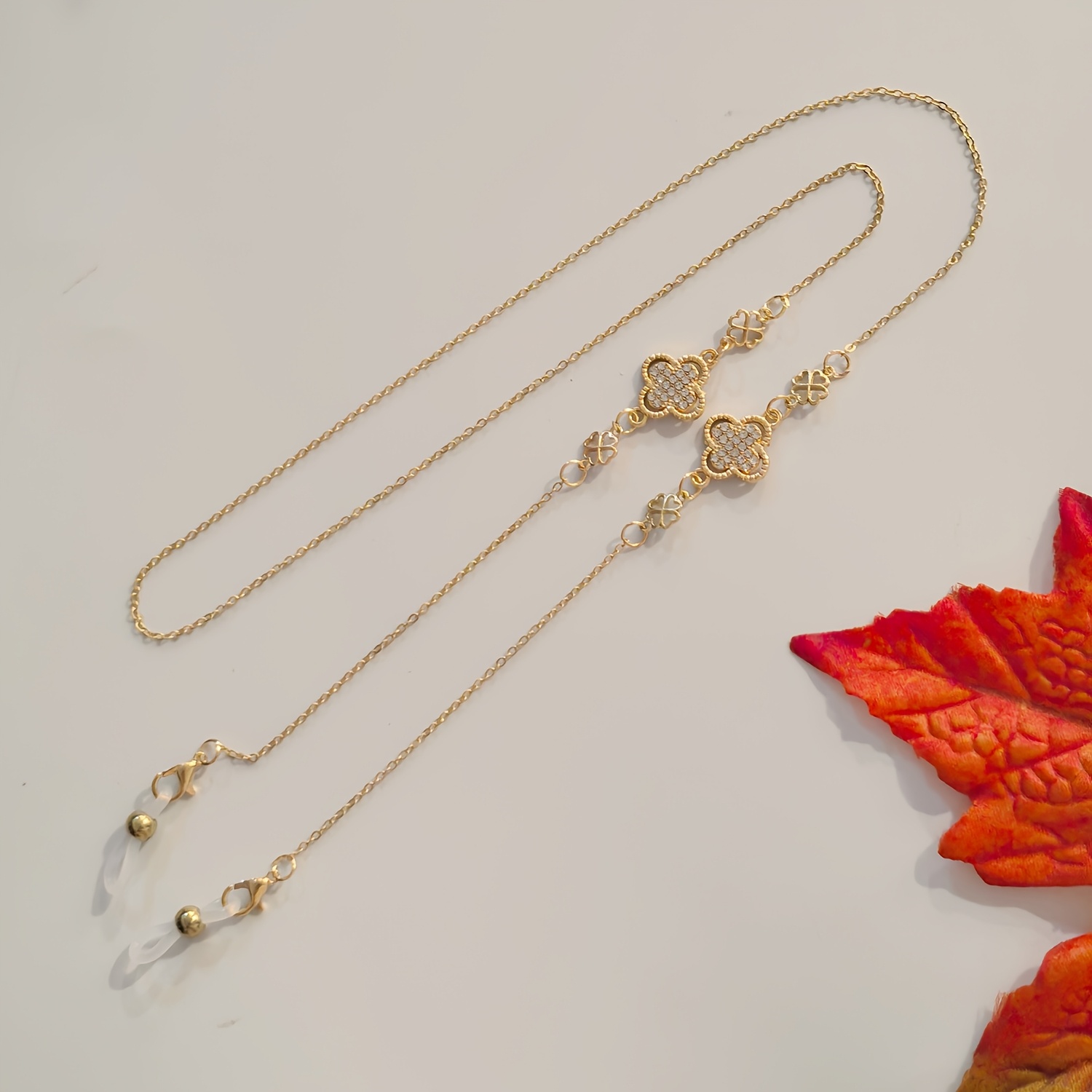 E-shop Retro Kleeblatt Goldene Brillenkette, Vielseitige Premium Anti-Verlust Kette