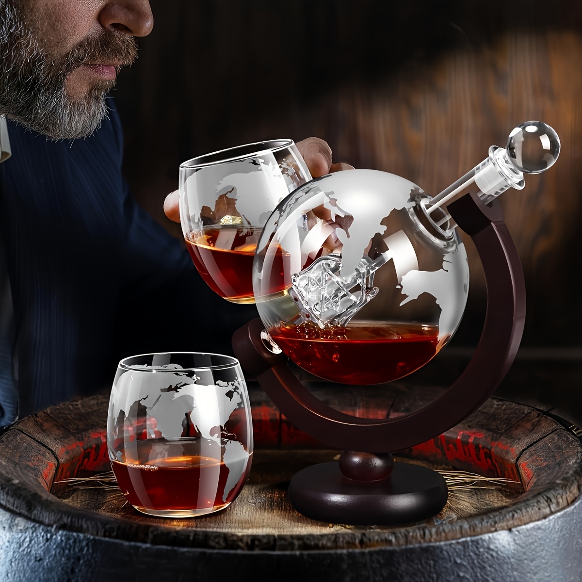 E-shop 2-teiliges Luxus-Set aus Glas- gravierten -Whiskygläsern – 850 ml Wein- & Spirituosenkaraffe geeignet für Bourbon, , , Cocktails – Elegante