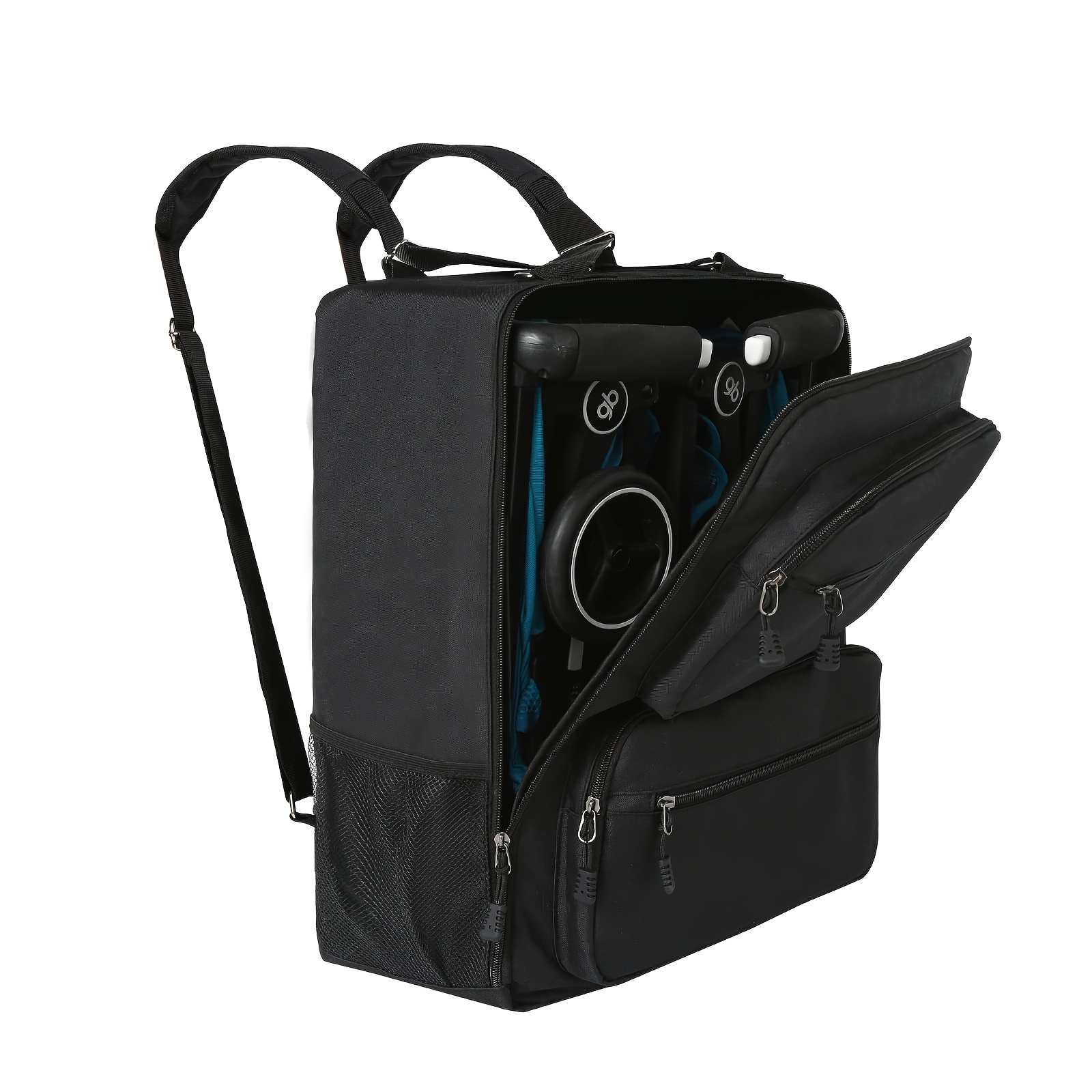  &     Stroller Travel Backpack - Heavy-Duty Foldable Airplane & Stroller Bag with Ergonomic Back Panel, Zippered Compartments &  , Lightweight   for Airplane Travel, GB-  Compatible, One-Hand Opening, Sturdy Strap System, Multi-Directional Wheel Cutouts, Ideal for Airplane & Stroller Storage (Compatible with   Folding Strollers), Travel Stroller