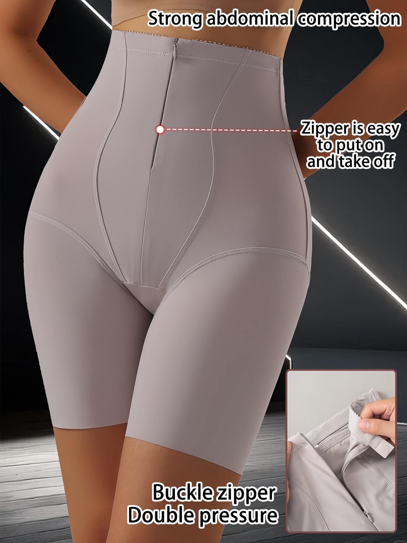 high waist ice zipper   lifting double layer tummy control shaping seamless body panties womens