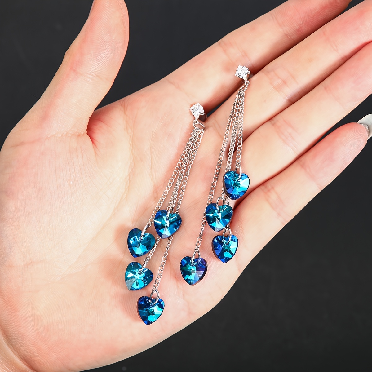 Image of 2pcs Elegant Long Tassel Dangle Earrings With Blue And Clear Artificial Crystal - Office, Casual, Business, Parties, And Travel - Ideal Gift For And Moms, Office Earrings|elegant Dangle Earring