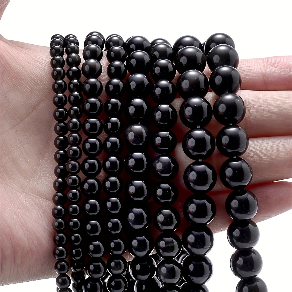 

4 6 8 10mm Natural Stone Smooth Black Glass Round Beads Agate Black Loose Spacer Beads For Jewelry Making Diy Bracelet Necklace Supplies