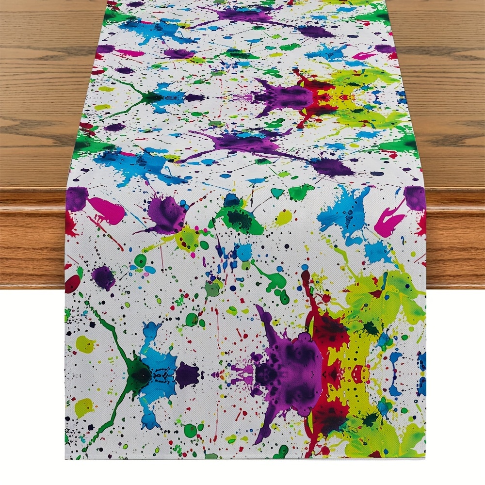 

Jit Colorful Paint Splatter Polyester Table Runner - Woven Rectangle Table Flag For Kitchen Dining Decor, Party Centerpiece, Home Room Decoration - Durable Polyester Cover, Artistic Design