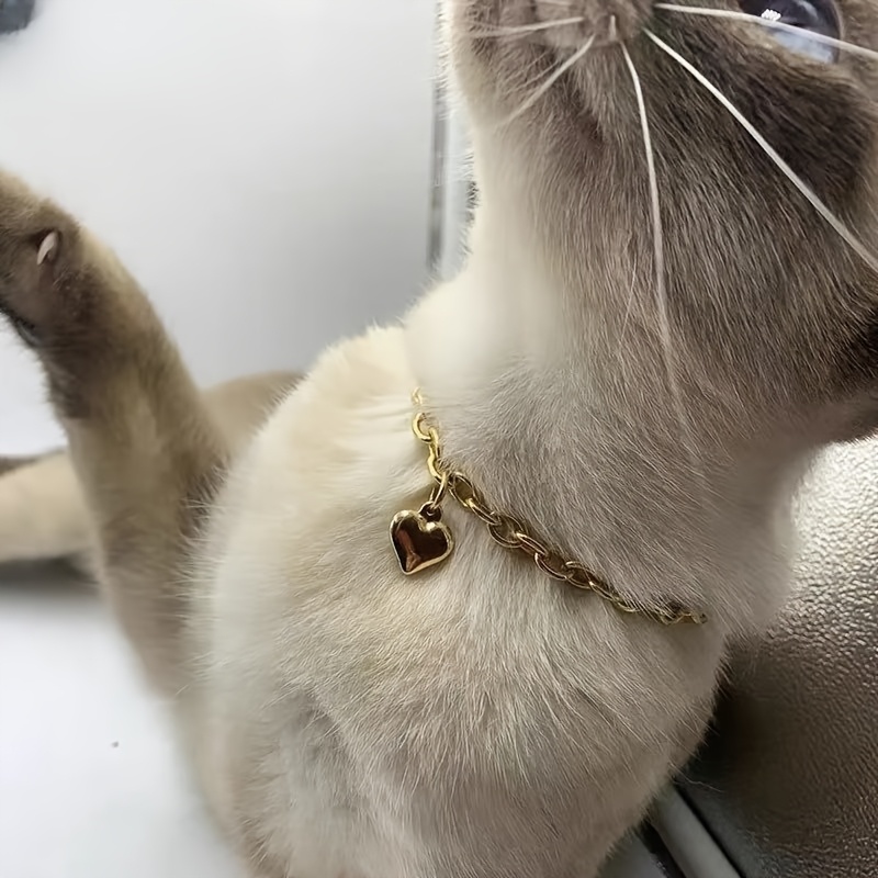 1 versatile cat collar chain adjustable   necklace golden or silvery heart shaped pendant suitable for pet cats kittens and small dogs Product details 3