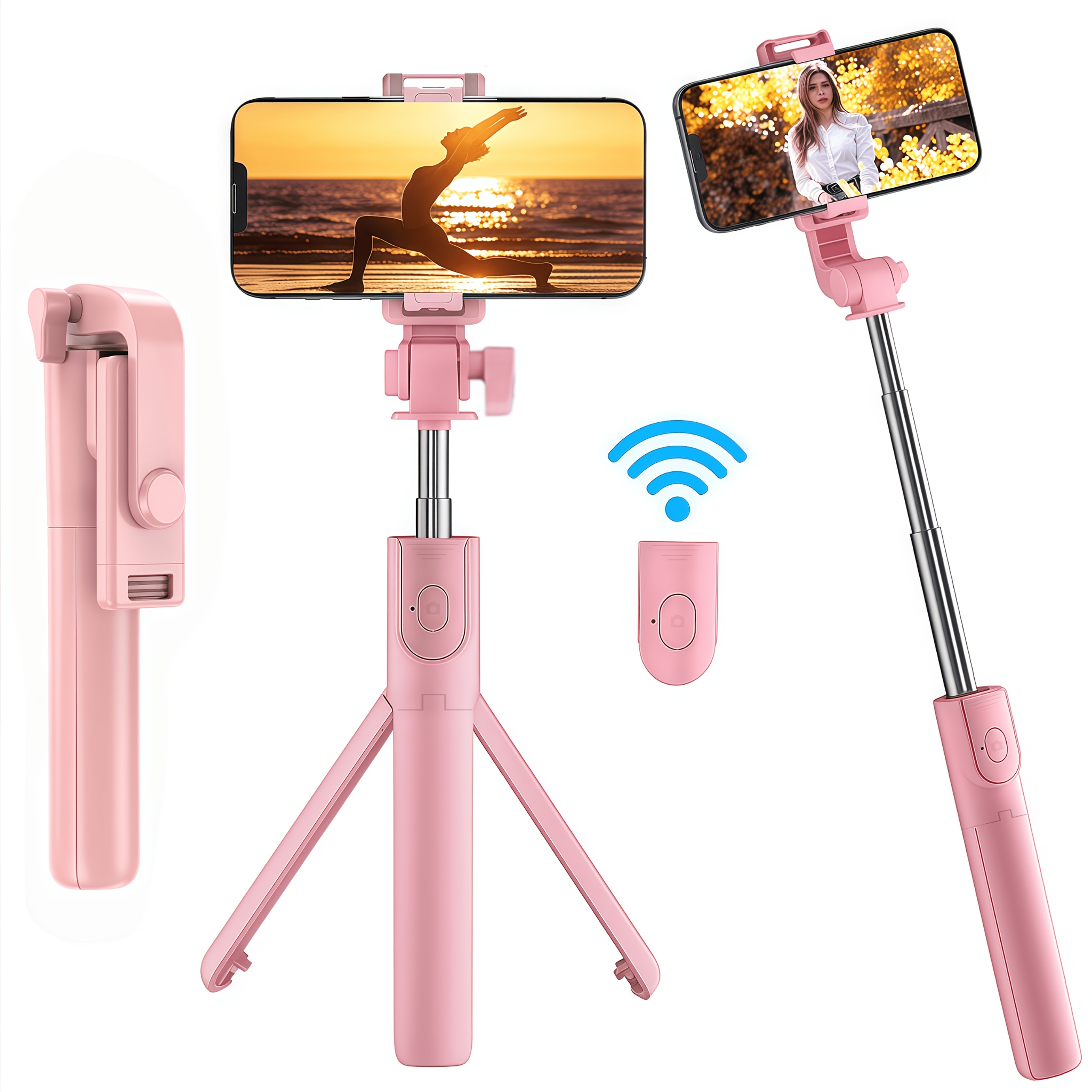 Pau de Selfie de 27 polegadas com Tripé, Suporte Multi-Ângulo Rotativo de 360°