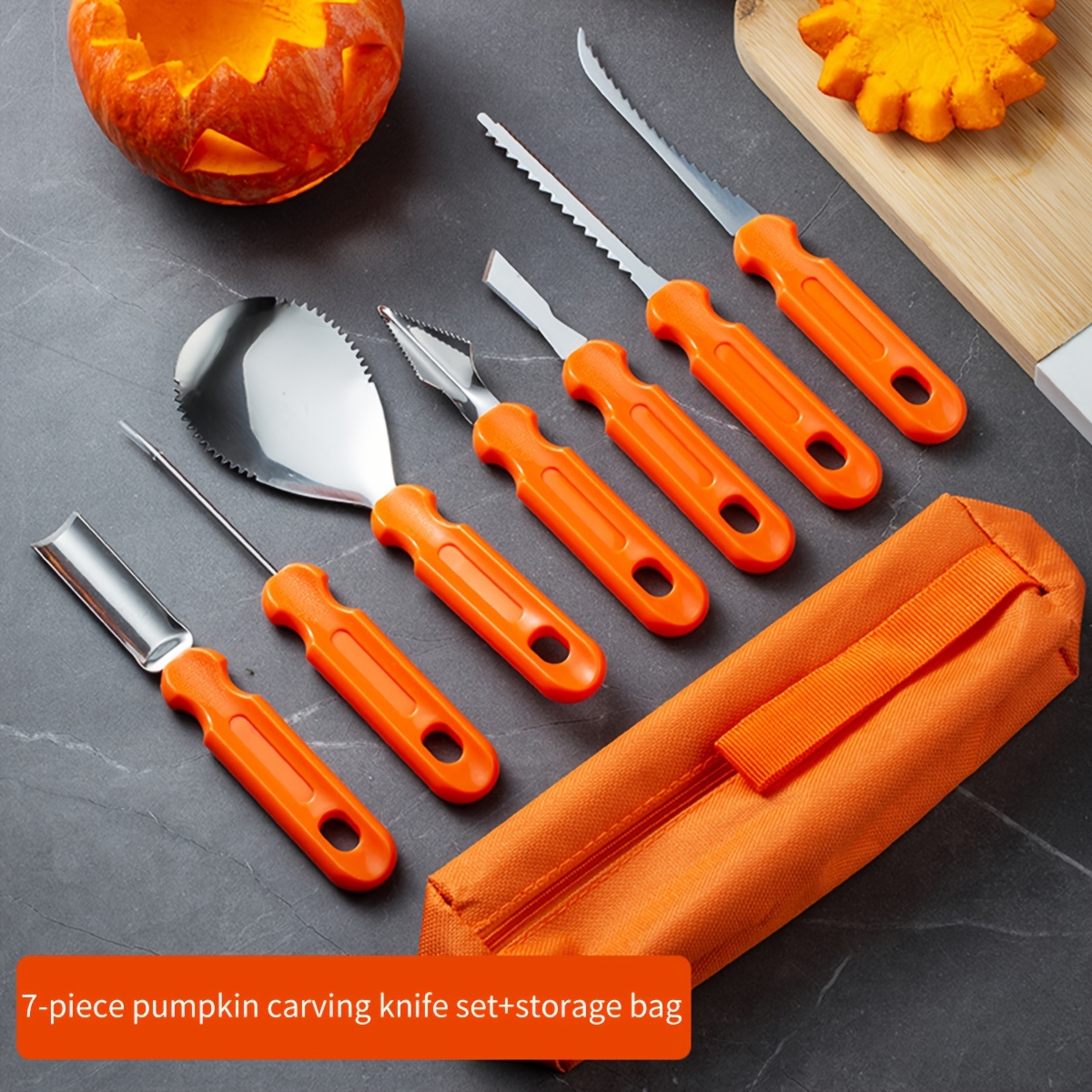 

7-piece Stainless Steel Pumpkin Carving Knife Set With Storage Bag - Perfect For Decorating