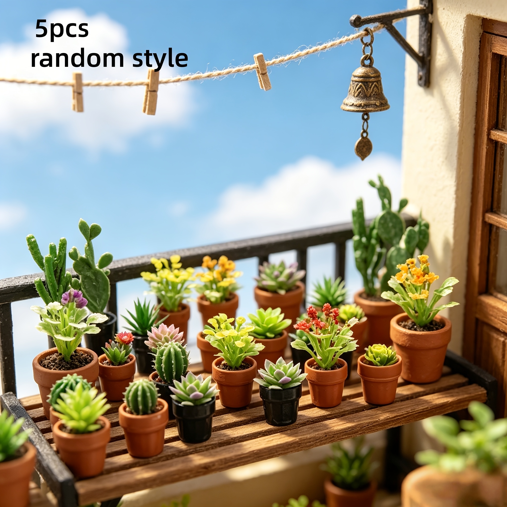 Image of 5pcs Dollhouse Miniature Realistic Potted Plant Models, -down Mini Green Plant Ornaments, Dollhouse Scene Decoration Accessories, Styles Random