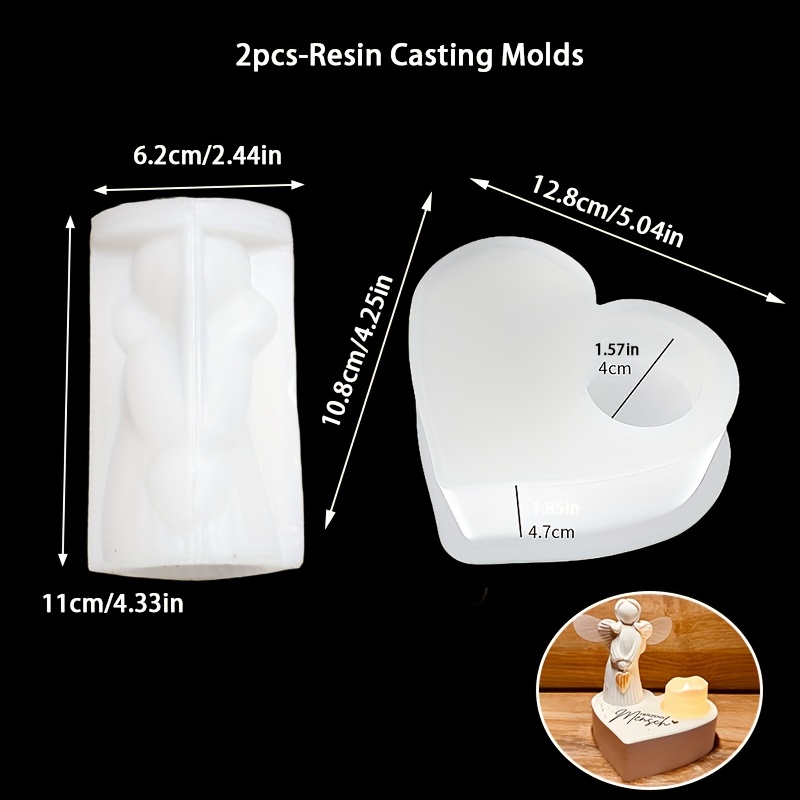 Image of 2pcs Silicone Mould Love Candle Holder Silicone Mould Wings Silicone Mould Plaster Desktop Decoration Ornament Resin Mould Plaster Concrete Jewelry Resin Silicone Home Crafts Silicone Candle Mould