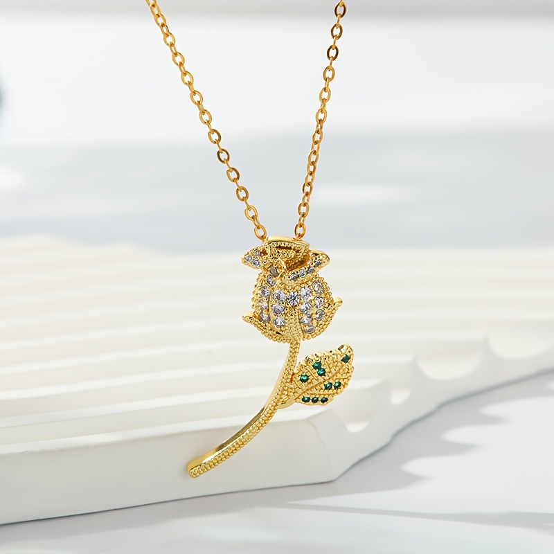 Women's Spring Summer Rose Flower Pendant Necklace