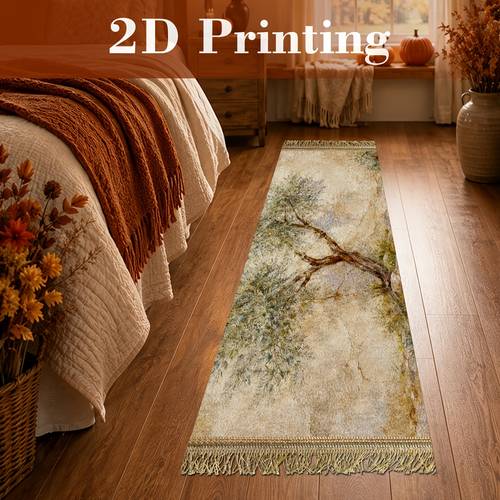 item picture soft plush and tassels tassel long runner rug home decor olive tree hand painted pattern versatile decorative style suitable for home decorations used as living room rug sofa mat door mat bedroom rug kitchen rug