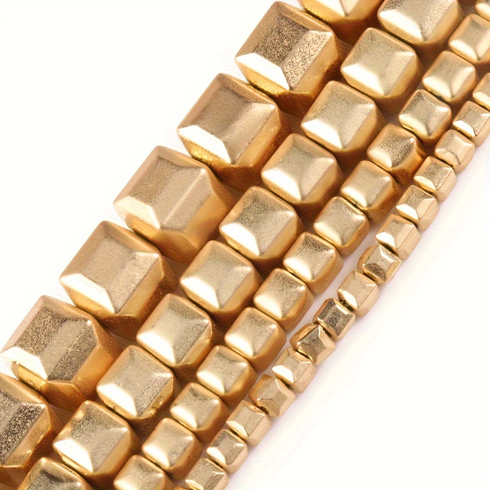 TEMU 35/45/105/135pcs Natural Golden Hematite Square Beads Loose Beads Suitable For Jewelry Making Diy Unique Bracelets, Necklaces, Men's And Women's
