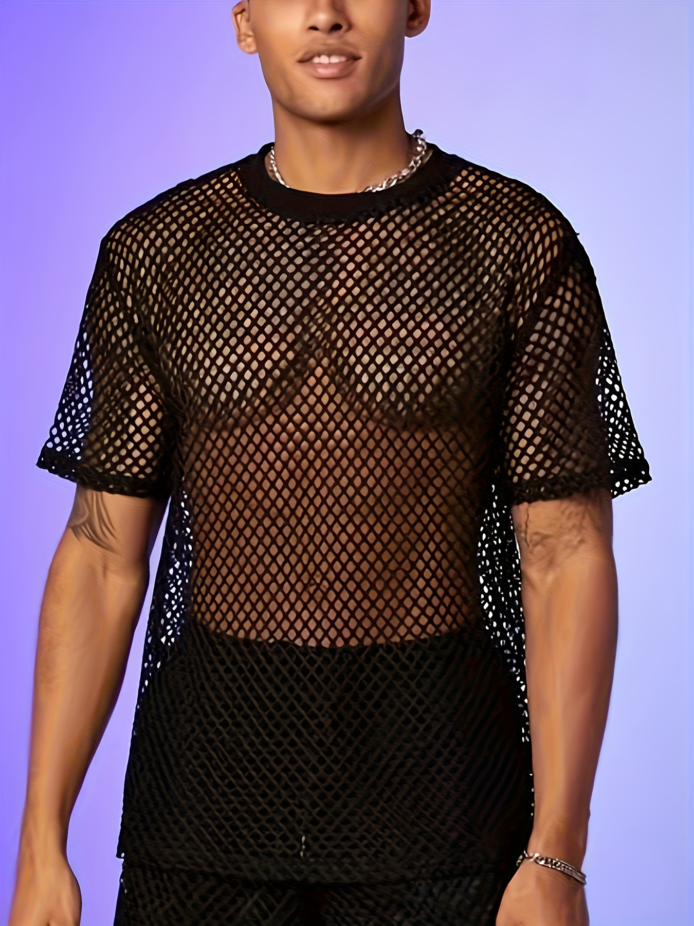2025 trendy nightclub party grid t shirt semi sheer mesh Temu
