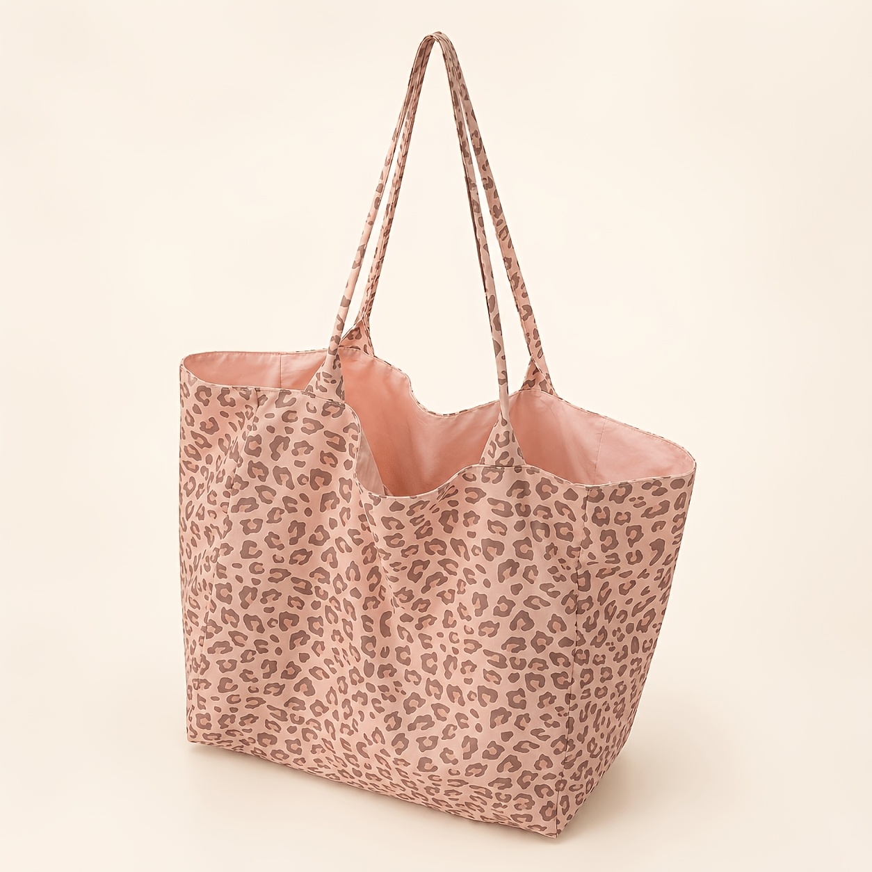 TEMU Sac fourre-tout réversible à imprimé rose/léopard avec poche plaquée - Sac bandoulière/à bandoulière pliable adapté pour , les , le shopping,