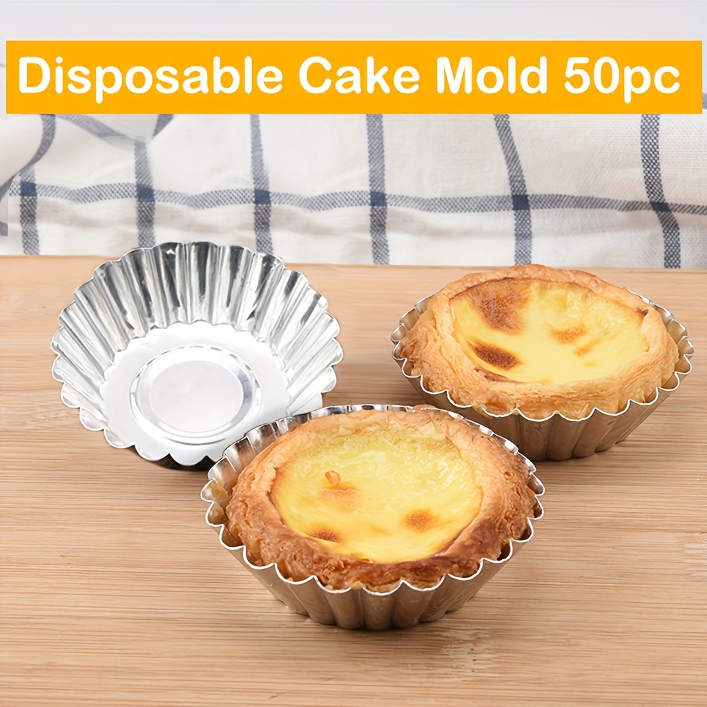 

Value Pack 50pcs Disposable Aluminum Cupcake Molds, 2.76in/7cm Round Baking Cups, Mini Tart Pan Cookie Mold For Kitchen, Baking Tools, Suitable For Bakery Pastry Shop Use