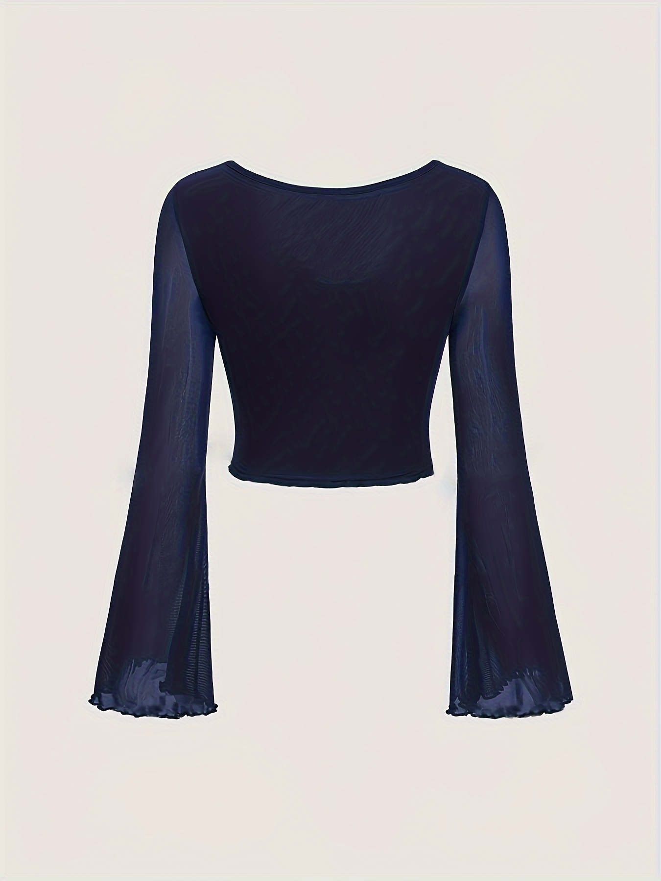 solid sheer lace flare sleeve t shirt long sleeve elegant - Temu