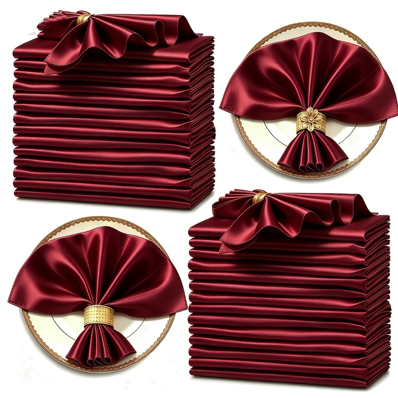 TEMU Ensemble de 18 serviettes en satin - Serviettes carrées douces et luxueuses en polyester, 12X12 pouces. pour décorer , les fêtes de Noël et les