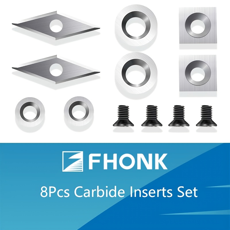 E-shop FHONK 8-teiliges Hartmetall-Set für Holzdrehmaschinen (Inklusive 11mm Quadrat, 12mm und 8,9mm Rund, 30x10mm Diamant) mit Schrauben
