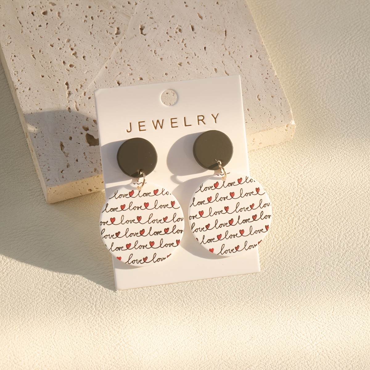 

1 Pair Vintage Cute Acrylic Love Print Dangle Earrings, Stainless Steel Posts, Elegant Clay Texture, For & Gift-, Valentine's Day - All Accessory