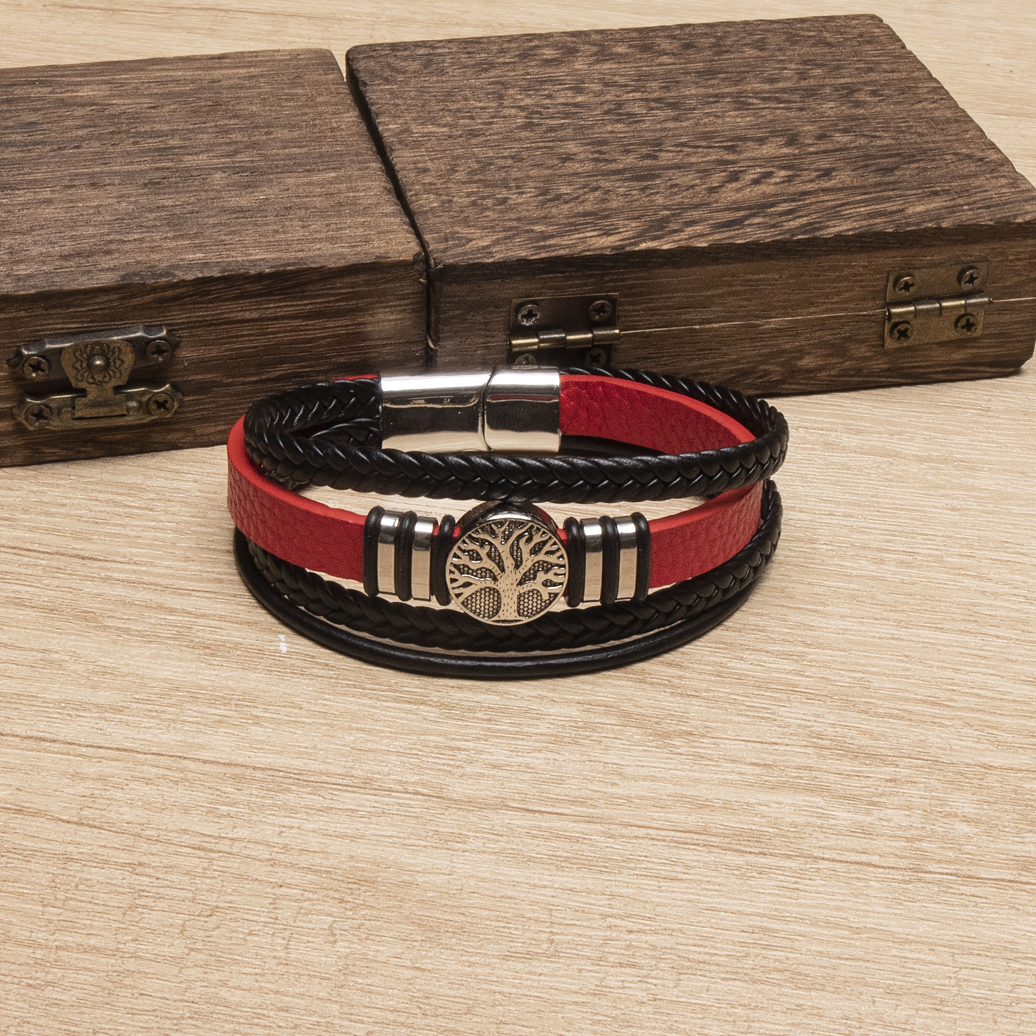 E-shop 1 Stück Herrenschmuck, beliebtes Baum des Lebens Kunstleder Armband, einfaches mehrschichtiges Armband