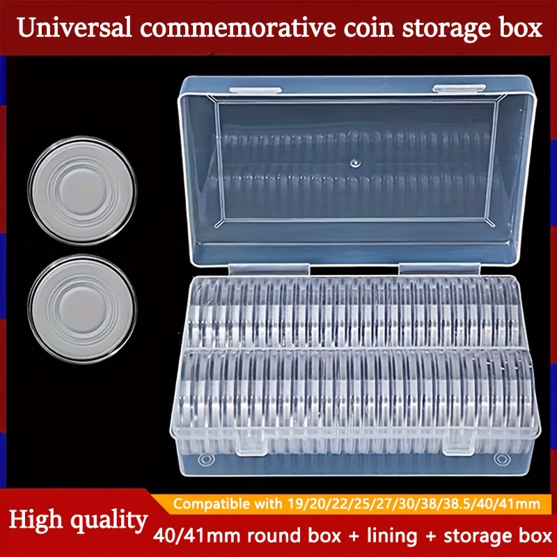 a set of 50pcs 40 41mm   inner pads storage box coin collection box commemorative coin capsules round plastic coin boxes transparent boxes for   suitable for   supplies and art craft items