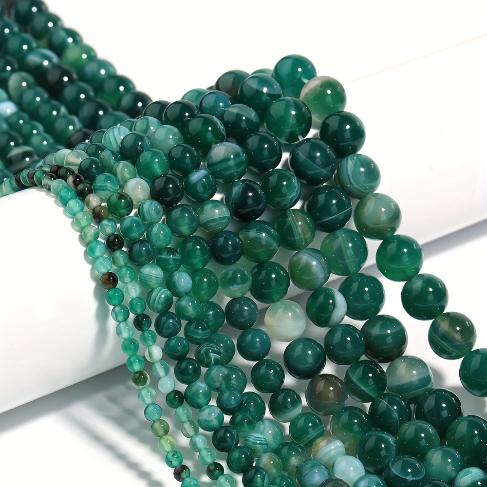 

1string 4/6/8/10mm Green Striped Agate Natural Stone Beads Round Loose Beads Diy For Bracelet Necklace Jewelry Making Accessories Handmade Beading Material