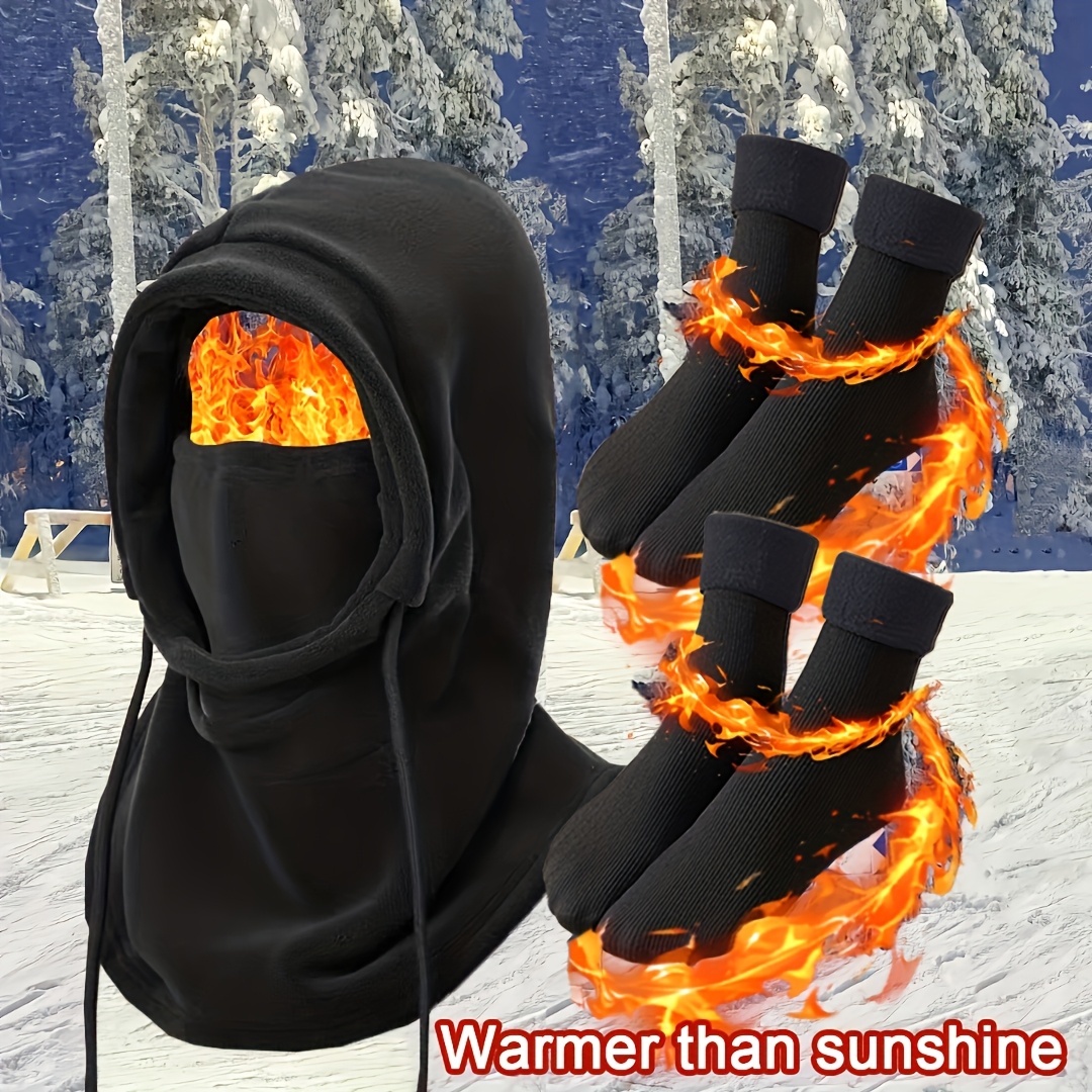 3pcs Winter Hat Hood Scarf Gloves Warm Socks Set