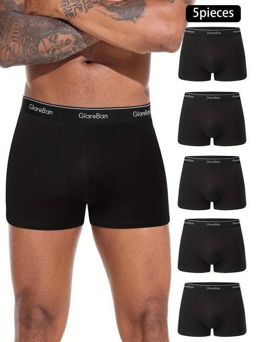 5pcs luxury brand mens boxer briefs soft comfortable high quality underwear with technology solid black medium stretch casual wear sports sports underwear