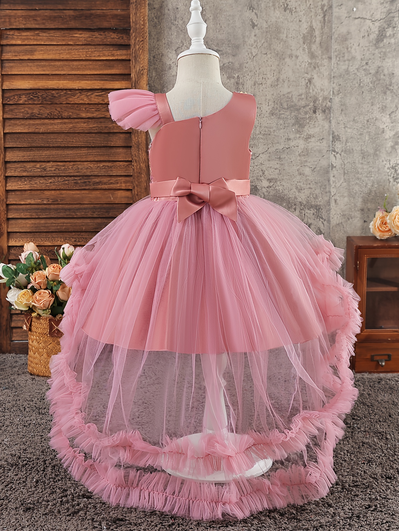 young girls pink sequin bow decoration splicing sleeveless - Temu