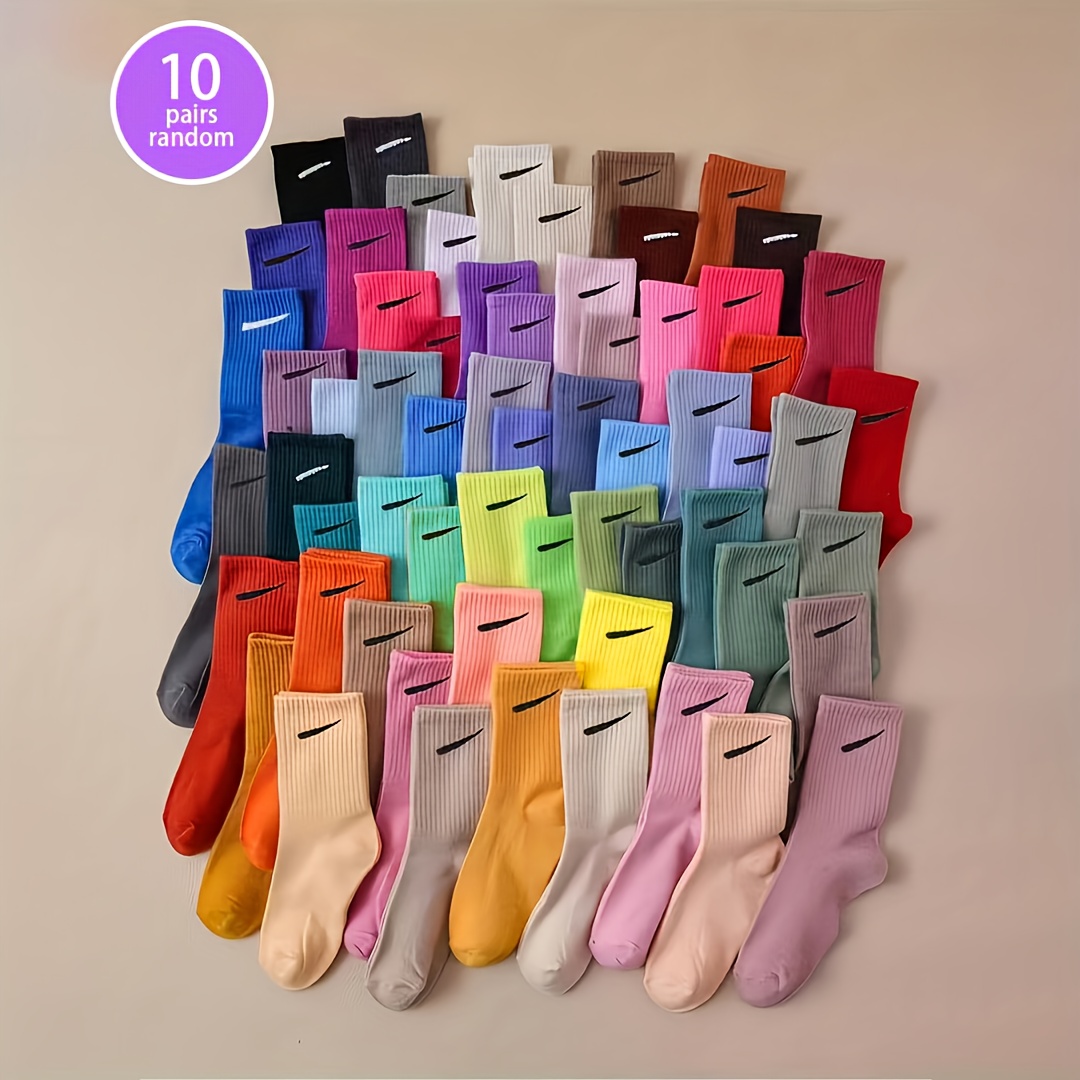 Random 10 Pairs Of Colors Unisex Sweat-absorbing Breathable Comfortable Slashing Sports Socks Casual Socks