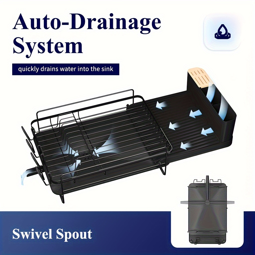TEMU Extendable Dish Drying Rack With Cutlery Holders, Multifunctional Dish Rack And Set, Anti-rust Large Dish Drying Rack, Drying Dish Rack For All Kitchenware