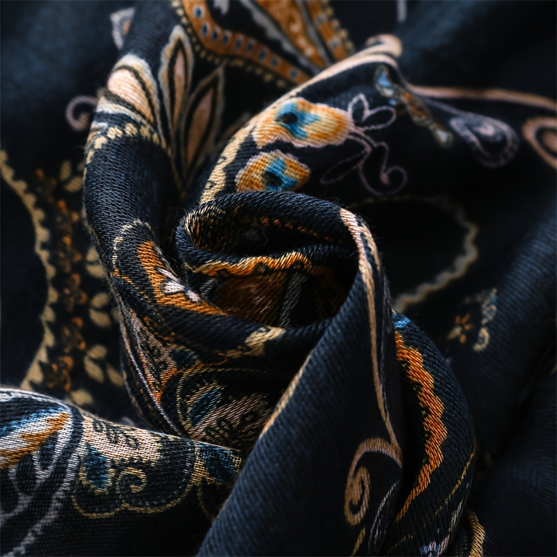 Women'S Stylish Scarf in Dark-Colored Cashew Flower with Fringed Edges, a Soft Shawl for Ladies
