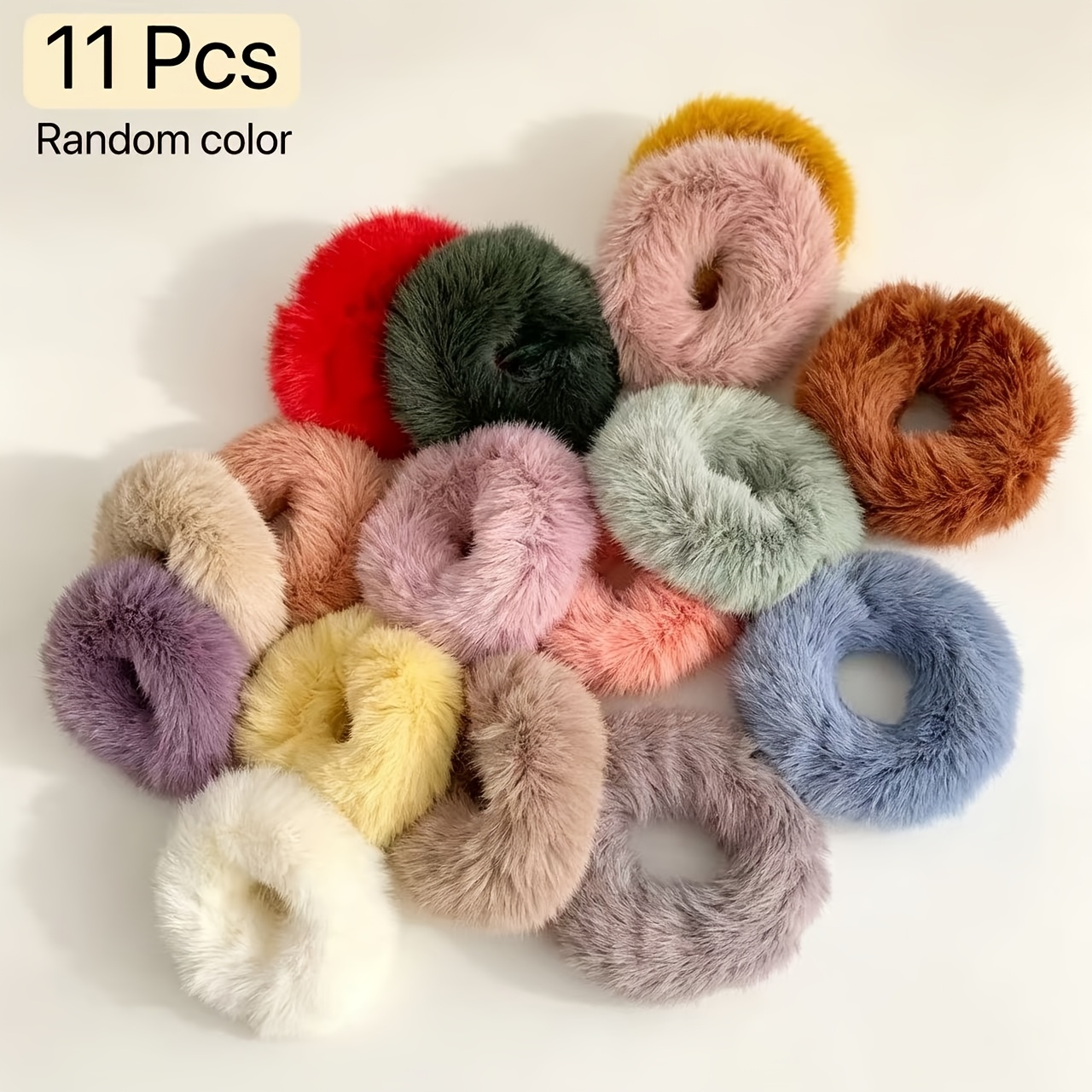 TEMU Lot de 11 élastiques à cheveux en fausse fausse fourrure de lapin pelucheuse de couleur aléatoire, élastiques à haute élasticité qui n'abîment