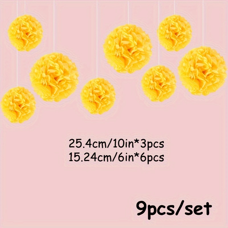 Image of 9pcs Pre-made Yellow Paper Flower Balls - Diy Wedding, Birthday & Bridal Shower Decorations With Layered , Party Ornaments For Hanging (no For Use) - Cost-effective For Events Suitable For Diy