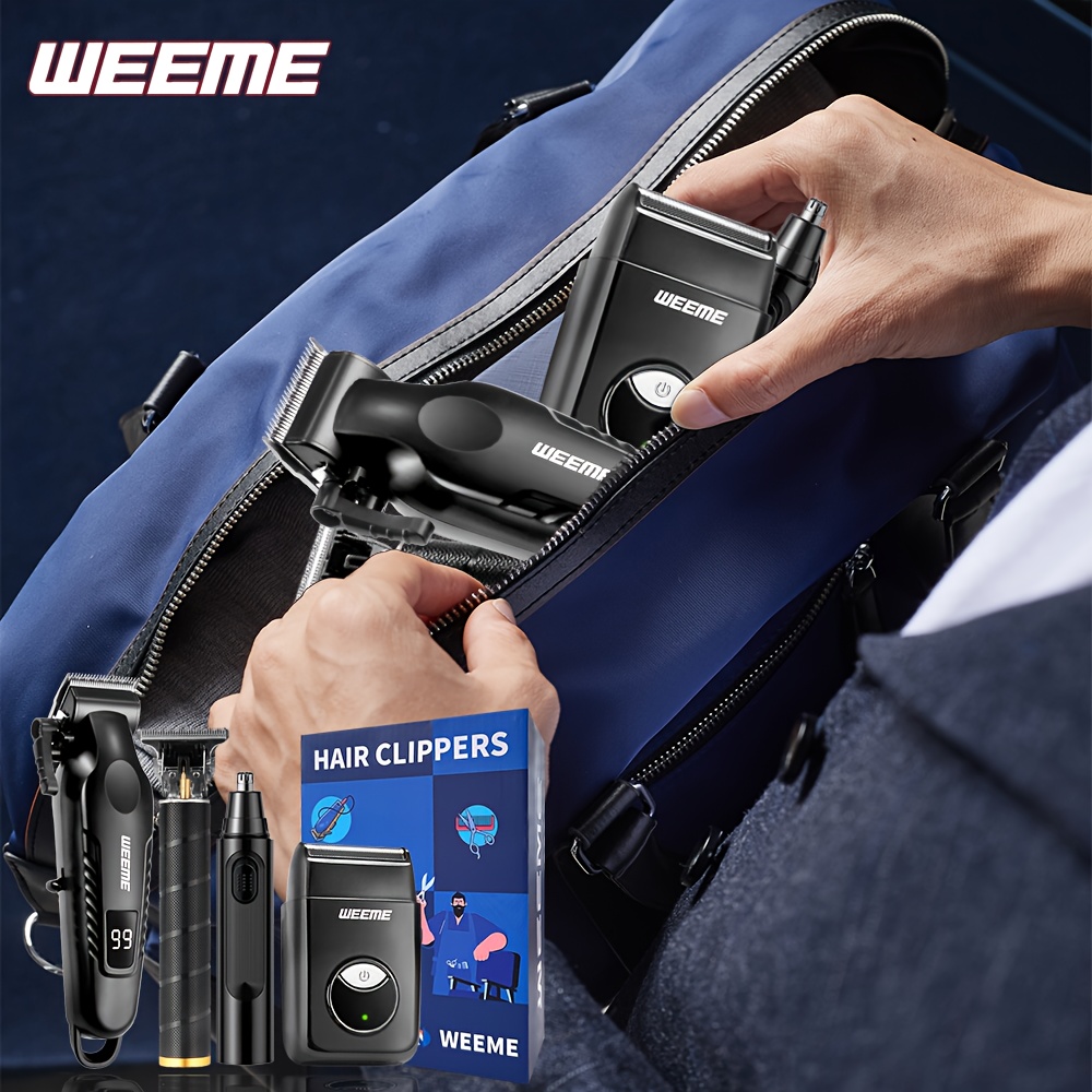 WEEME 4pcs Men's facial grooming set, household electric hair clipper set USB fast-charging electric hair clipper + T-trimmer + razor + nose hair clipper Haircutting