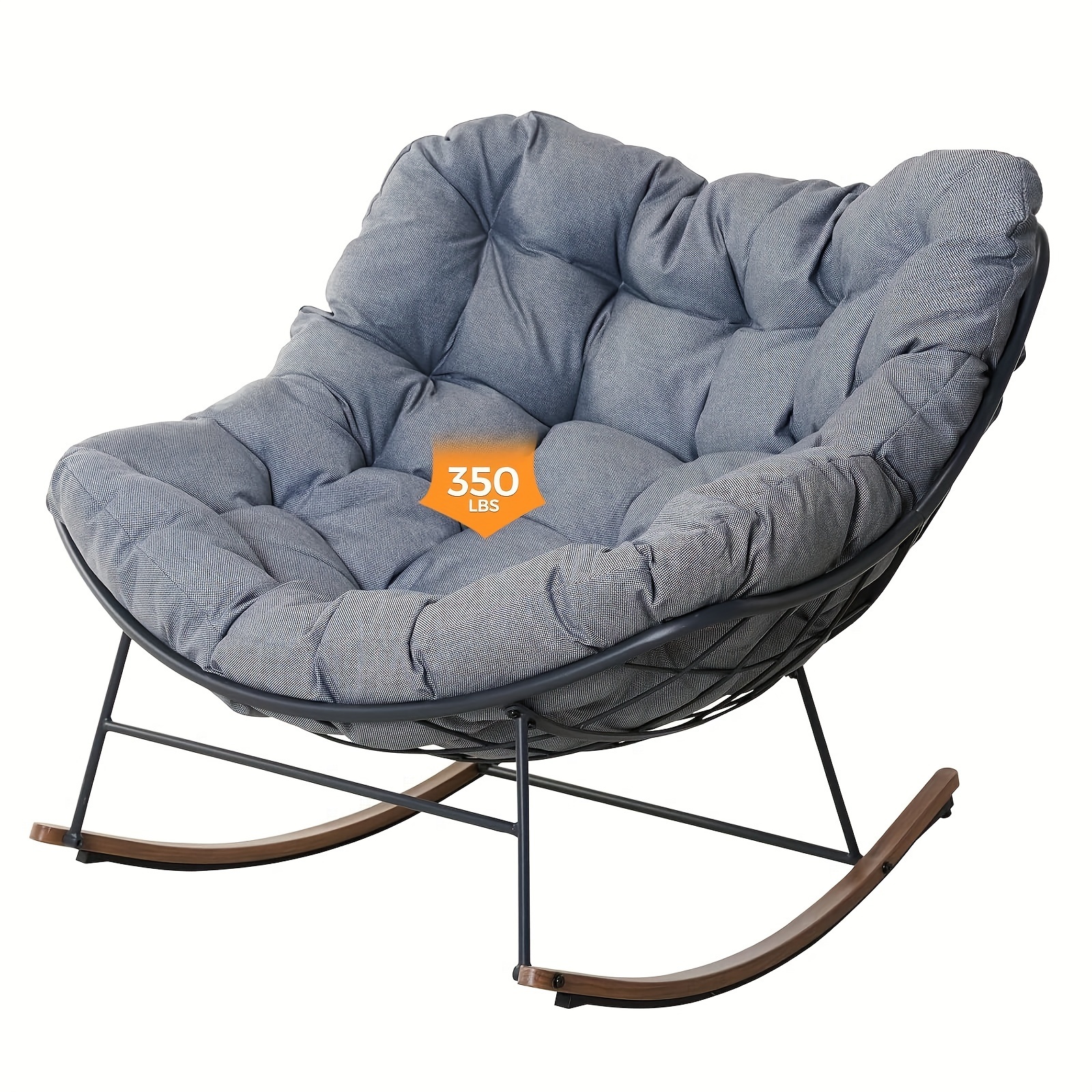 

Outdoor Rocking Chair E-coated Papasan Rocking Chair With Cushion Outdoor Rocker Recliner Chair For Patio Porch Garden Backyard Grey