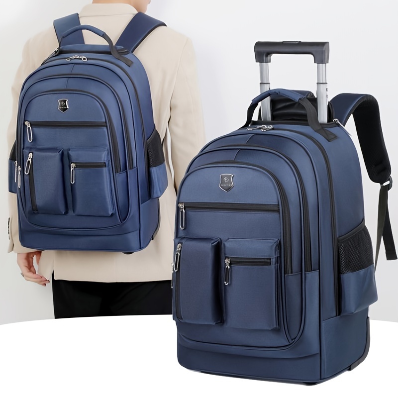 

Large Capacity Blue Backpack With Wheels - , Oxford Fabric Travel Bag With Tsa- Compartment, Ideal For , Business Trips & , Travel Backpack