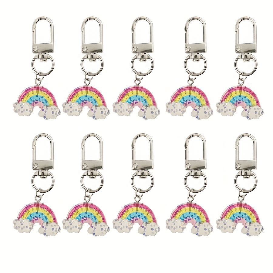 10pcs Resin Sequins Rainbow Shaped Charms Keychain Easy Metal Versatile Small Decoration For Bag Camera Rainbow Ornaments Bag Charm Gift