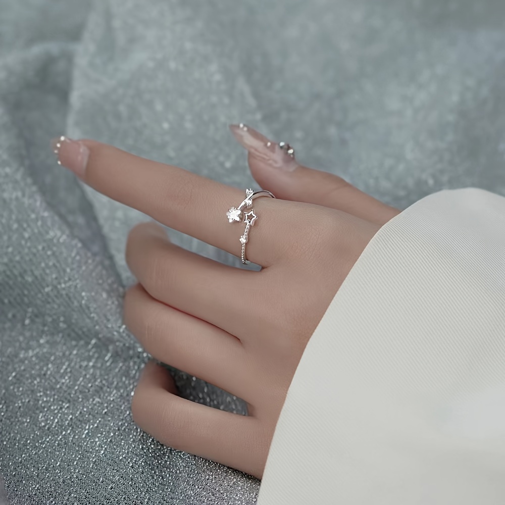 Star Decor Cubic Zirconia Ring, Adjustable Joint Ring for Girls, Party Gift