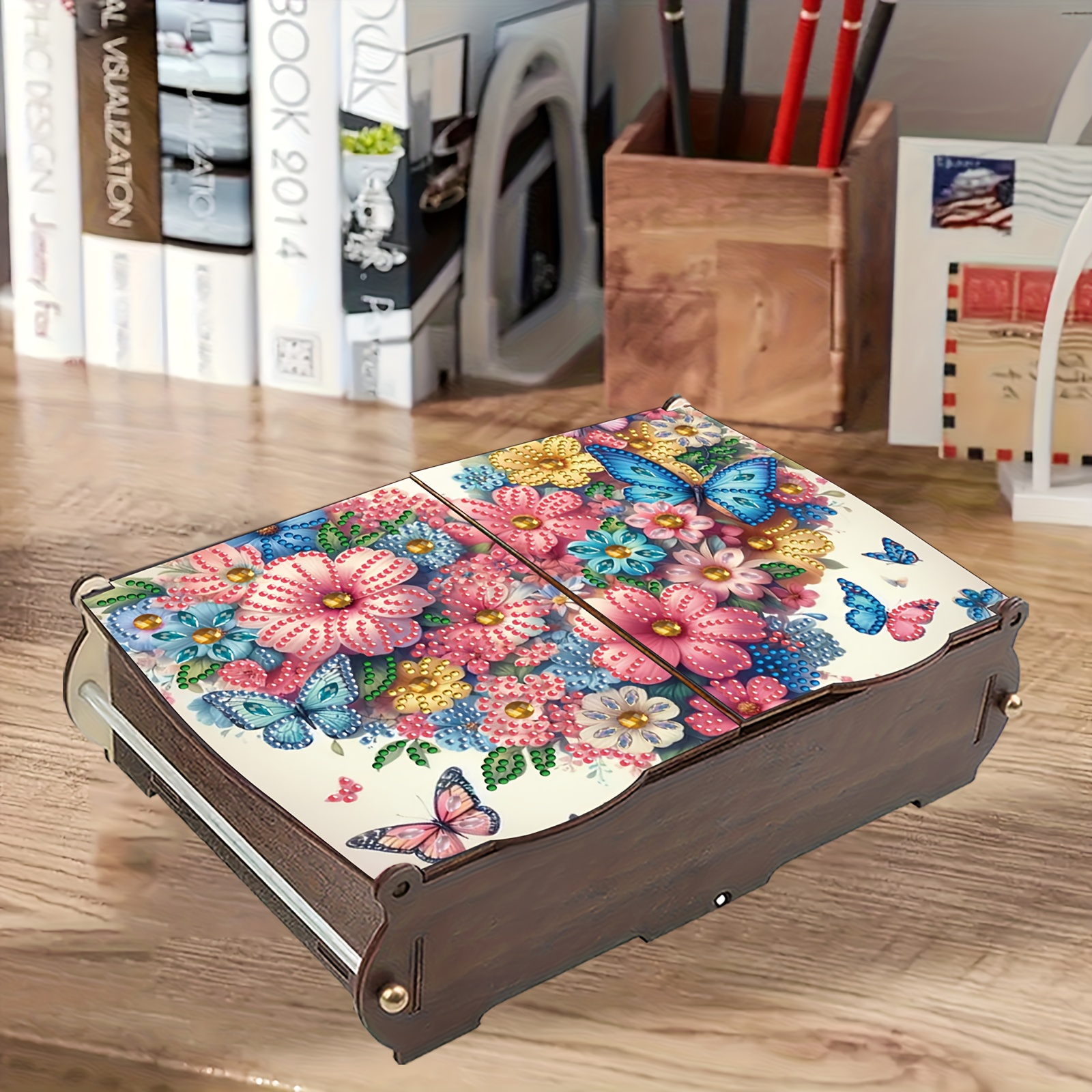 Heart-Shaped Butterfly & Flower Rhinestone Art Box Kit