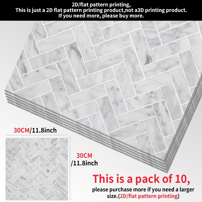 TEMU 10pcs Self-adhesive Vinyl Floor Stickers, 30.0x30.0cm, 2d Herringbone Pattern, White-gray Base With Gray-blue Veins, & Stick, Ideal For Bedroom,