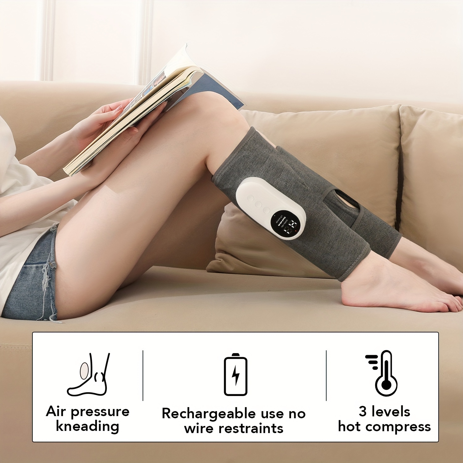1 vnt. kojų masažuoklis su šildymu, suspaudimu ir vibracija, nešiojamas ir lengvai naudojamas, USB įkraunamas, raumenų įtampos ir streso malšinimui, dovana mamai, tėčiui, vyrams, moterims Kalėdoms