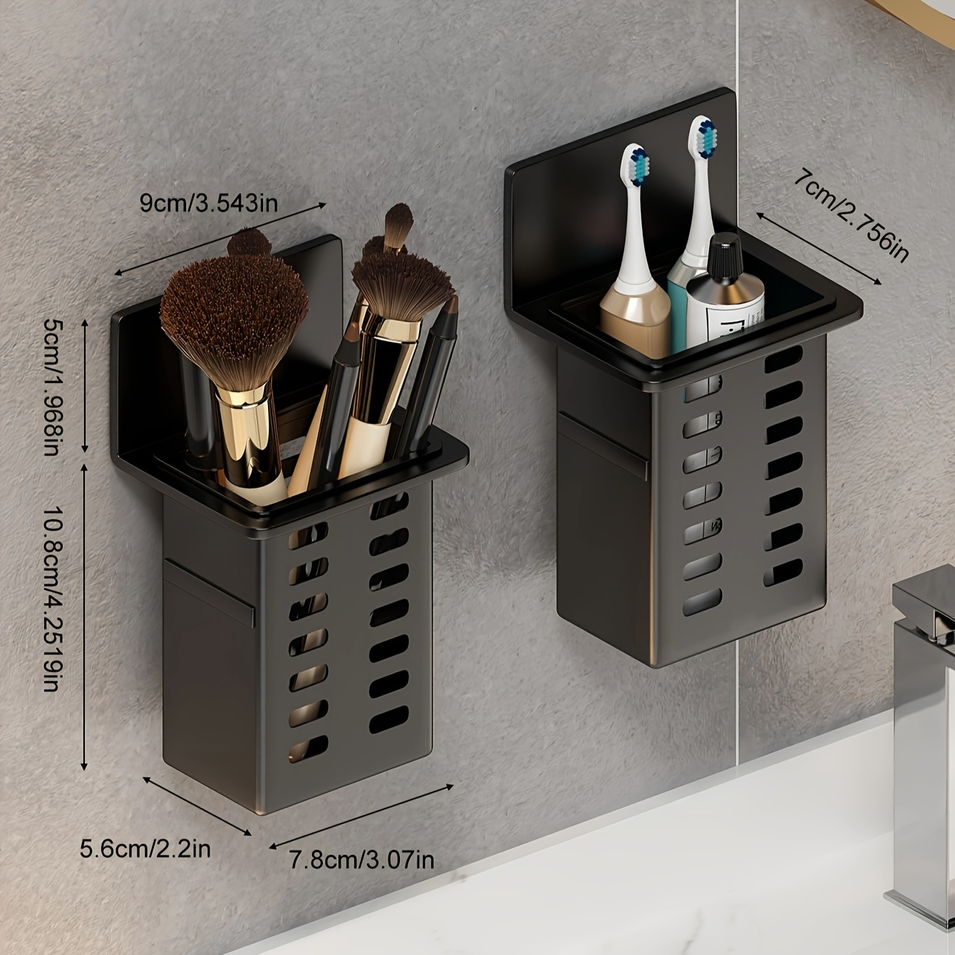 TEMU Black Toothpaste Holder And Toothbrush Holder Wall-mounted Storage Box For Bathroom Toiletries, Mobile Phone, Air Conditioner Remote Control Storage Box, Hanging Bracket, Installation