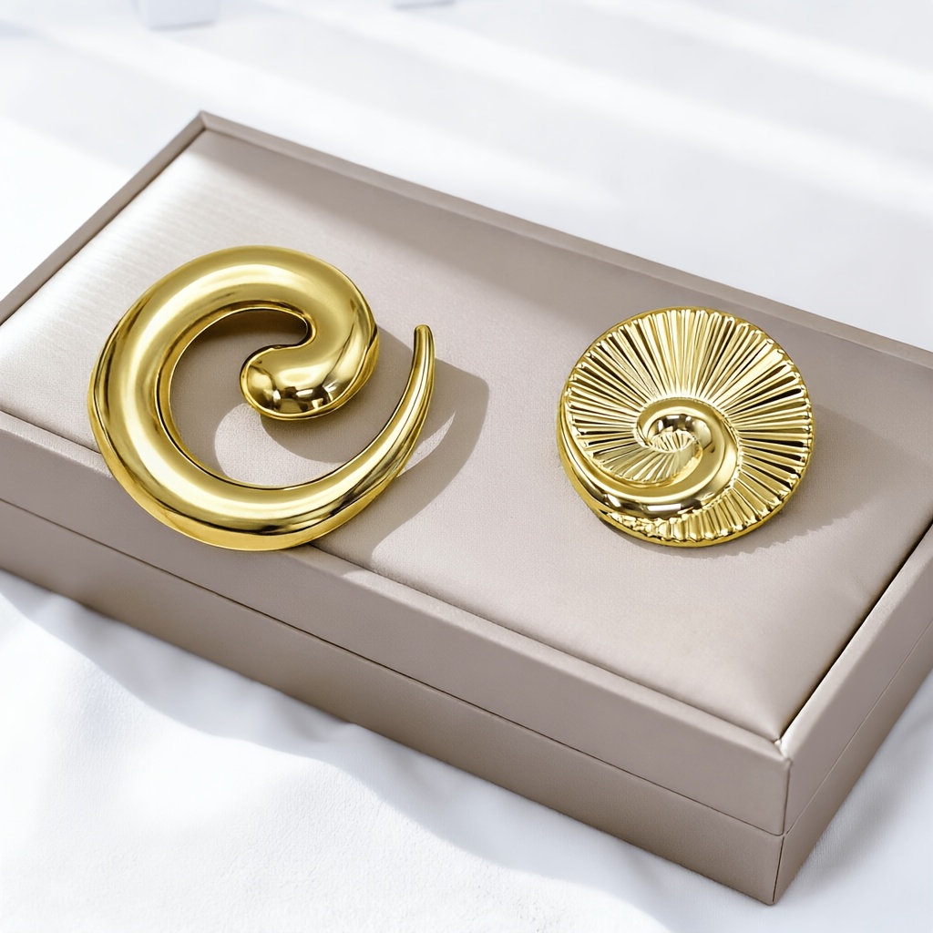 2pcs Spiral Brooch Set, Minimalist Style