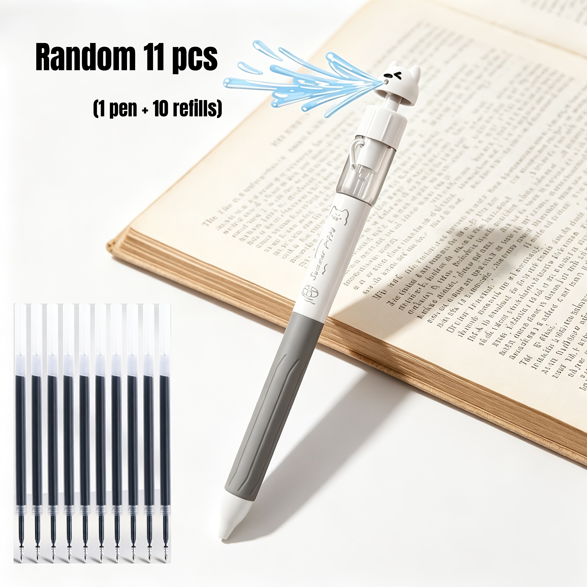 11pcs set stylish puppy shaped water gun pen creative twist out refill ballpoint pen with push button   silicone sleeve st nib       gift Product details 0