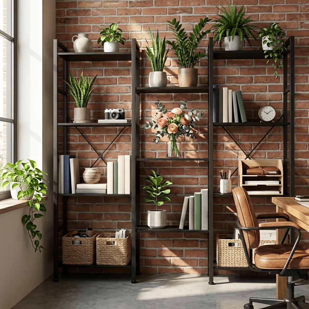 TEMU 4-tier Industrial Office Bookshelf, Triple Column Adjustable Shelves Bookcase With Metal Frame, Wide Convertible Display Storage Cabinet, Sturdy
