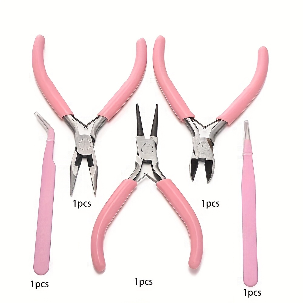 E-shop 5-tlg./1 Set, Schwarz Pink, drei verschiedene multifunktionale Zangen Pinzetten für die DIY-Schmuckherstellung, einfaches praktisches Zangenset,