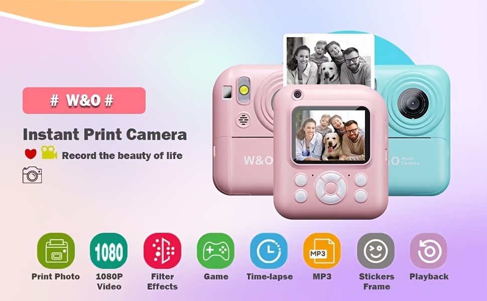 New Instant Print Camera, 1080P 2.4 Inch Screen Super Cute Instant Camera With 3 Rolls Print Paper & 32GB Card, Digital Camera Kids Gift For Kids 3-12 Years, Perfect Holiday Gift For Girls/Boys, Birthday Gift.